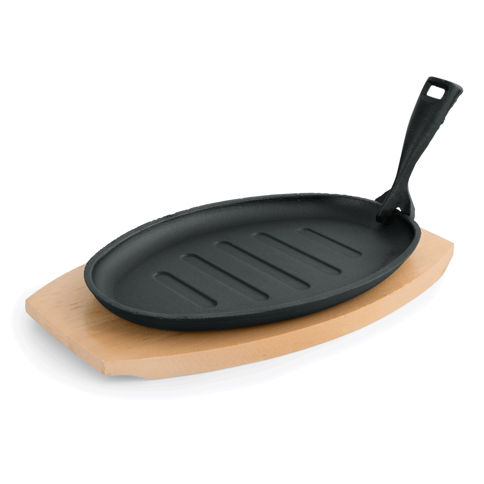 Servierpfanne Iron Dining, mit Holzuntersetzer, 27 x 17,5 x 2 cm, Gusseisen, Holz 
