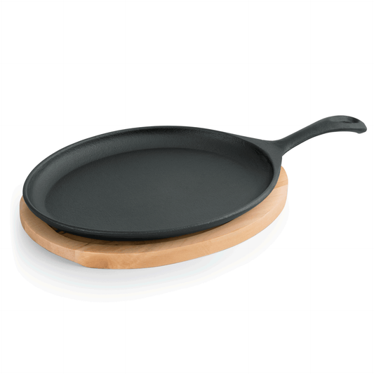 Servierpfanne Iron Dining, mit Holzuntersetzer, 25 x 18,5 x 2 cm, Gusseisen, Holz 