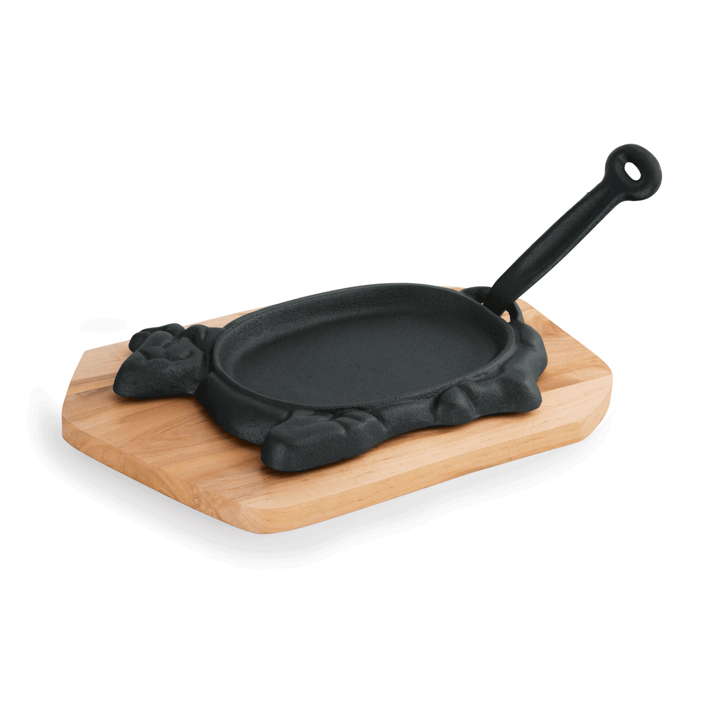 Servierpfanne Iron Dining, mit Holzuntersetzer, 27 x 16 x 2 cm, Motiv Rind, Gusseisen, Holz 
