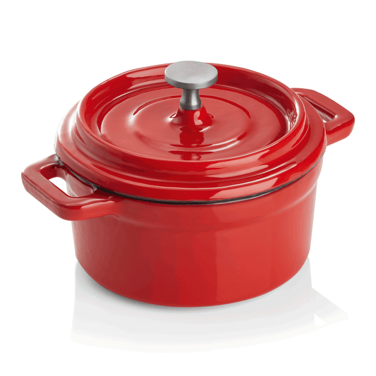 Cocotte, Ø 10 cm, Höhe 6,5 cm, rot, Gusseisen, Edelstahl, emailliert 