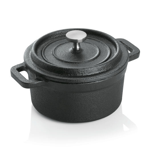 Cocotte, Ø 10 cm, Höhe 6 cm, schwarz, Gusseisen, Edelstahl 