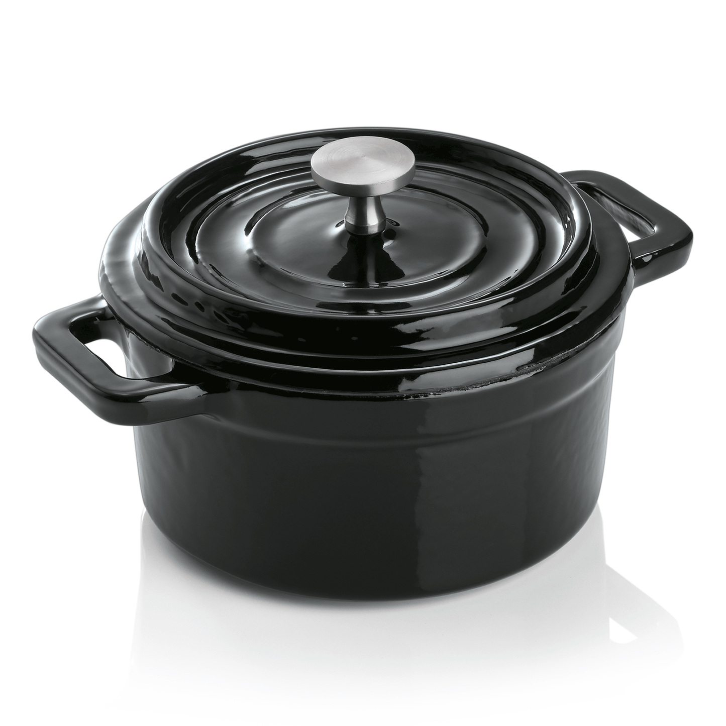 Cocotte, Ø 10 cm, Höhe 6,5 cm, schwarz, Gusseisen, Edelstahl, emailliert 