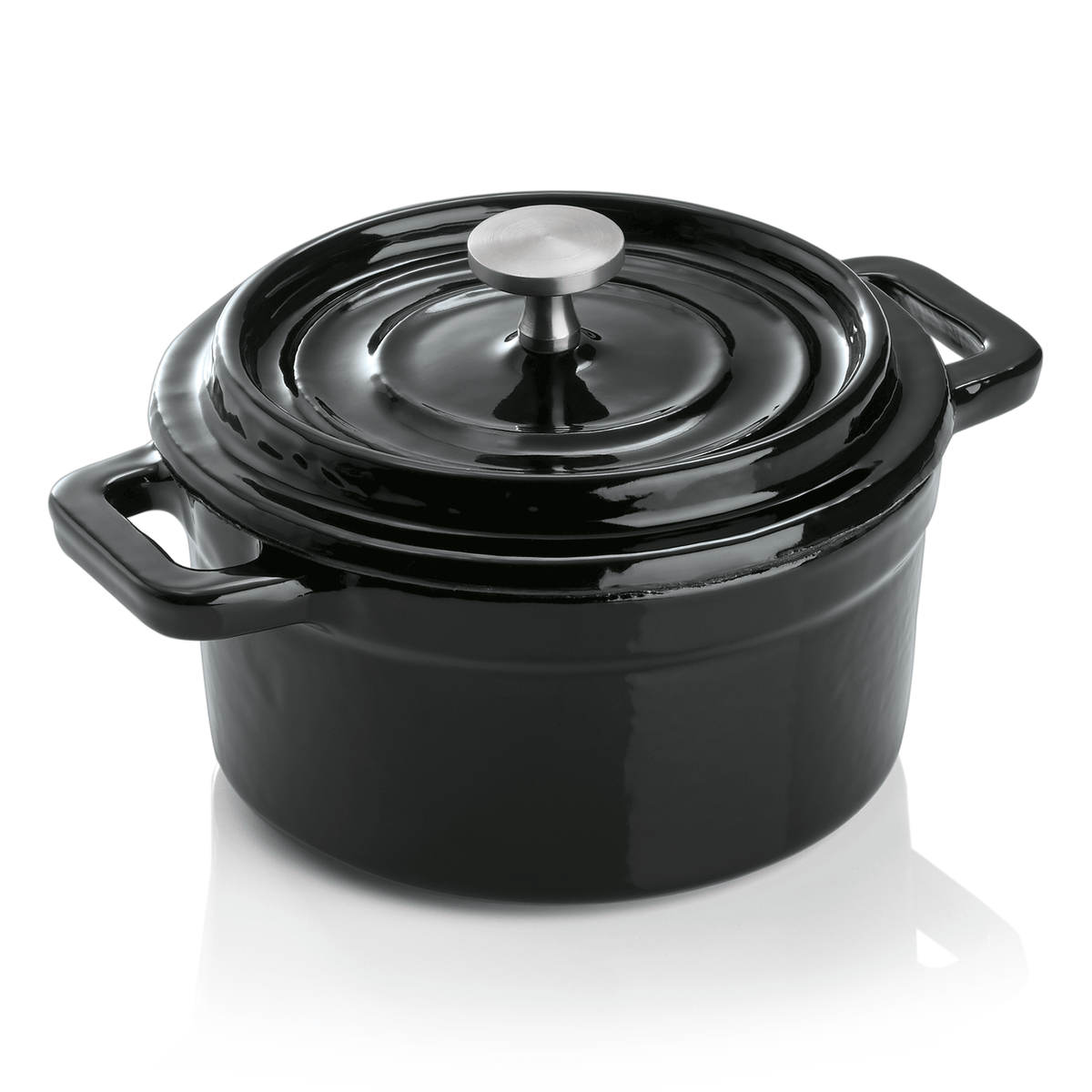 Cocotte, Ø 10 cm, Höhe 6,5 cm, schwarz, Gusseisen, Edelstahl, emailliert 