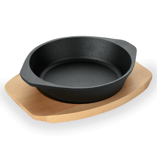 Servierpfanne Iron Dining, mit Holzuntersetzer, Ø 18 cm, Höhe 4,5 cm, Gusseisen, Holz 
