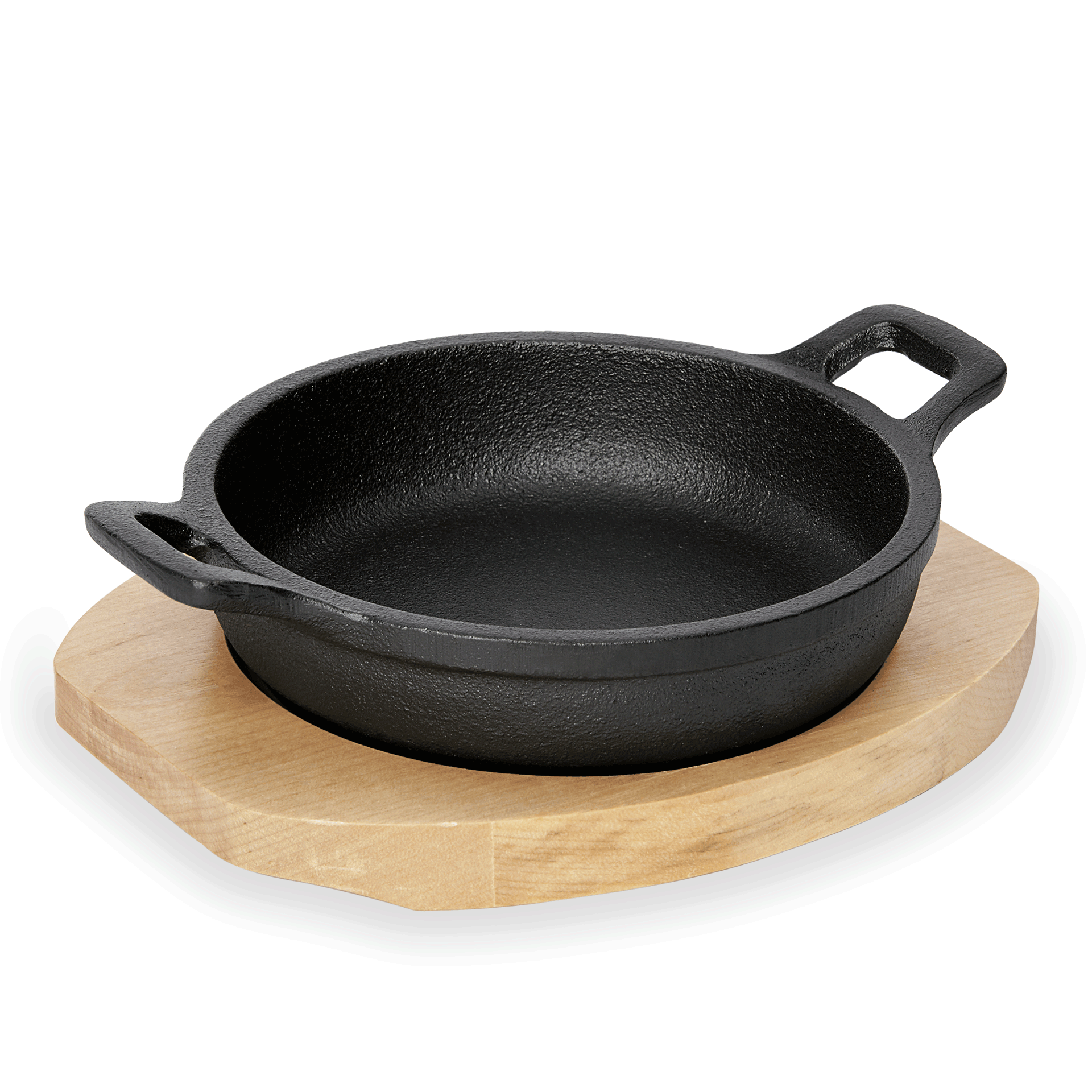 Servierpfanne Iron Dining, mit Holzuntersetzer, Ø 18 cm, Höhe 4 cm, Gusseisen, Holz 