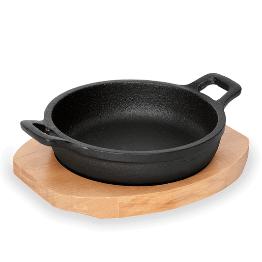 Servierpfanne Iron Dining, mit Holzuntersetzer, Ø 18 cm, Höhe 4 cm, Gusseisen, Holz 