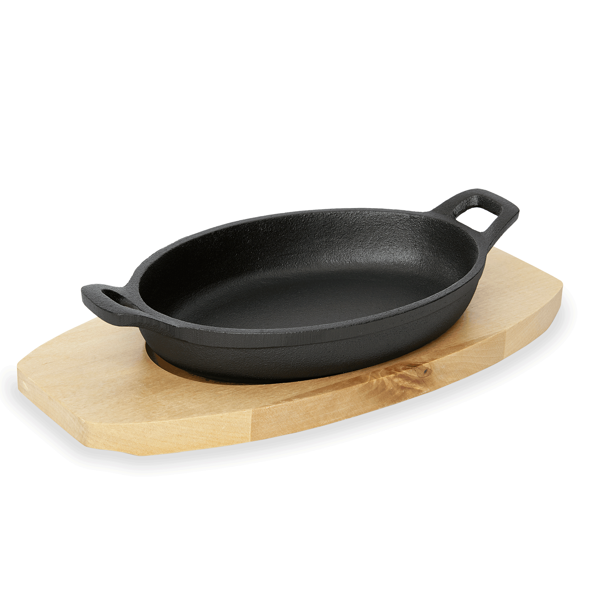 Servierpfanne Iron Dining, mit Holzuntersetzer, 15,5 x 9,5 x 3 cm, Gusseisen, Holz 