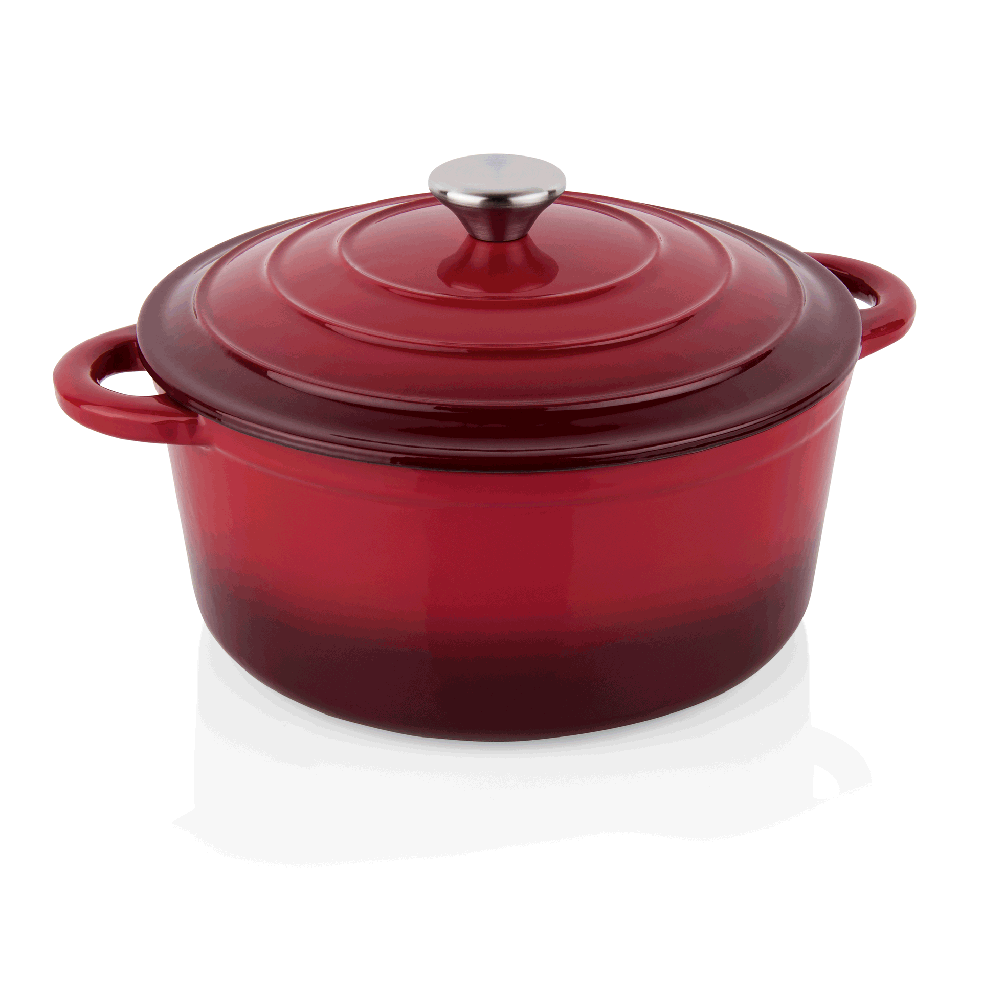 Topf, Ø 26 cm, Höhe 12 cm, rot, Gusseisen, Edelstahl, emailliert 