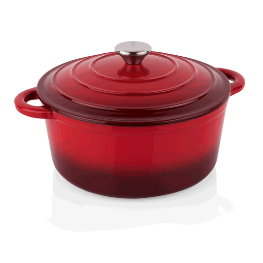 Topf, Ø 26 cm, Höhe 12 cm, rot, Gusseisen, Edelstahl, emailliert 