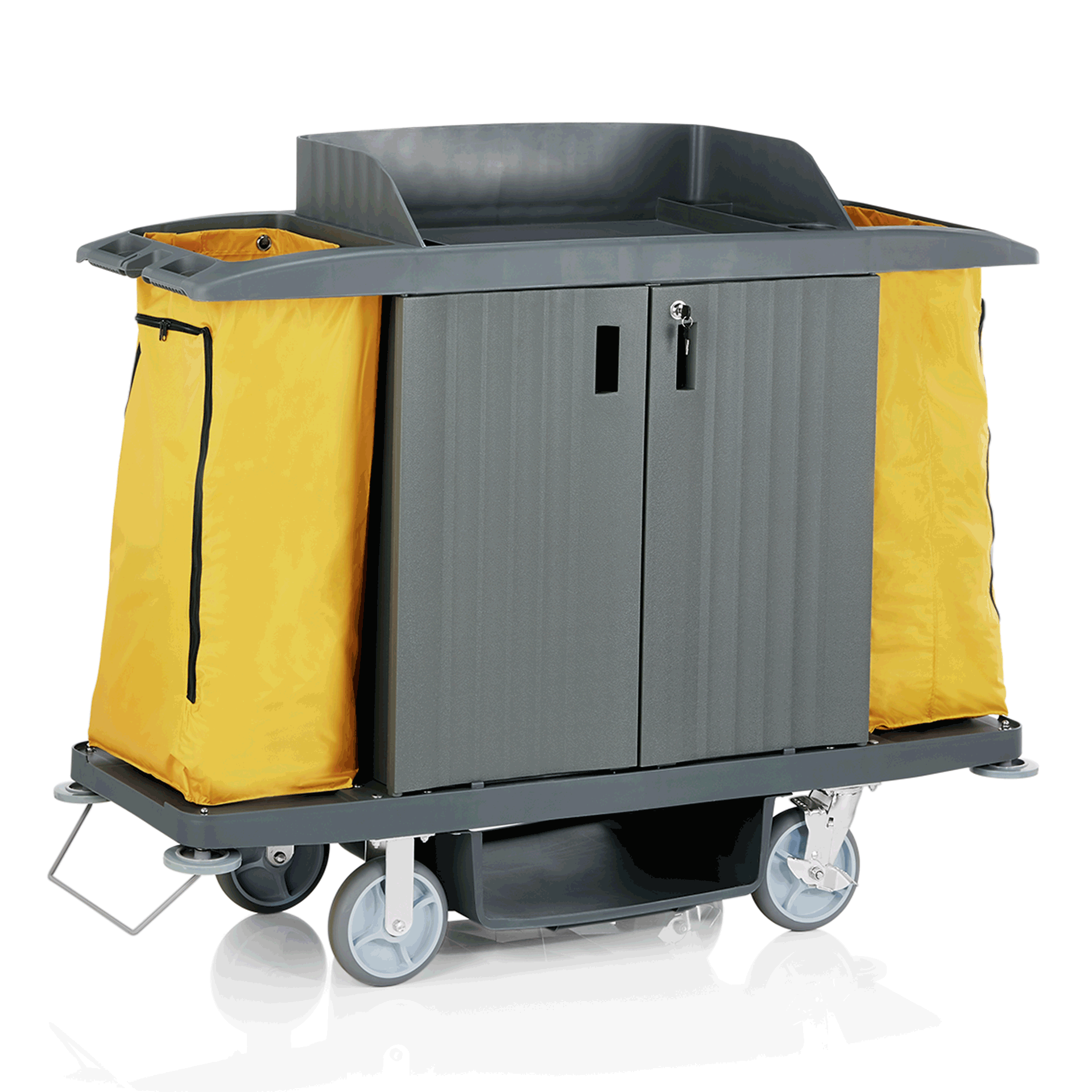 Zimmerservicewagen, 155 x 55 x 130 cm, gelb, Kunststoff, PVC, Polyesterfaserstoff 