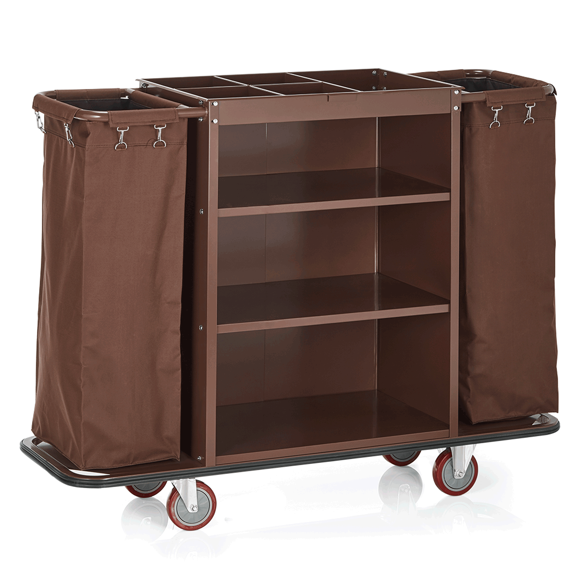 Zimmerservicewagen, 140 x 47 x 108 cm, braun, Stahl, Pulverbeschichtet, Polyesterfaserstoff, Holz 