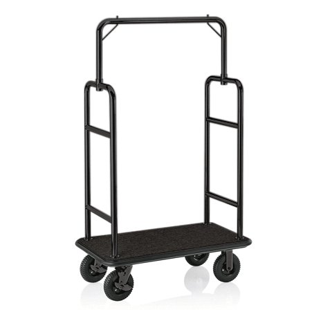 Gepäckwagen Transit, 112 x 60 x 185 cm, schwarz, schwarzer Teppich, Edelstahl 