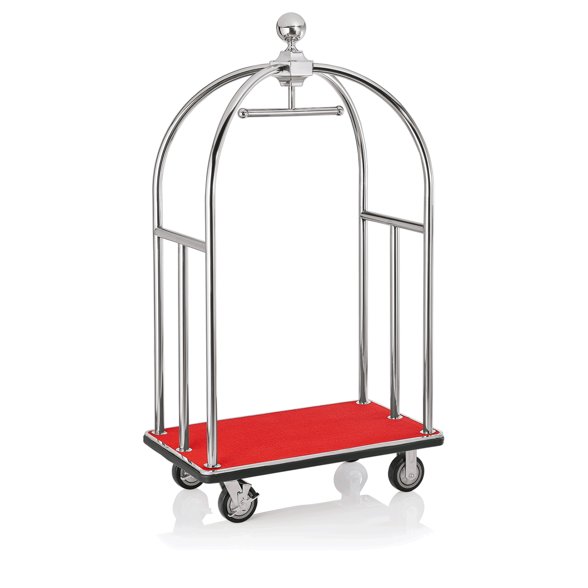 Gepäckwagen Unity, 112 x 60 x 185 cm, silberfarben, roter Teppich, Edelstahl 