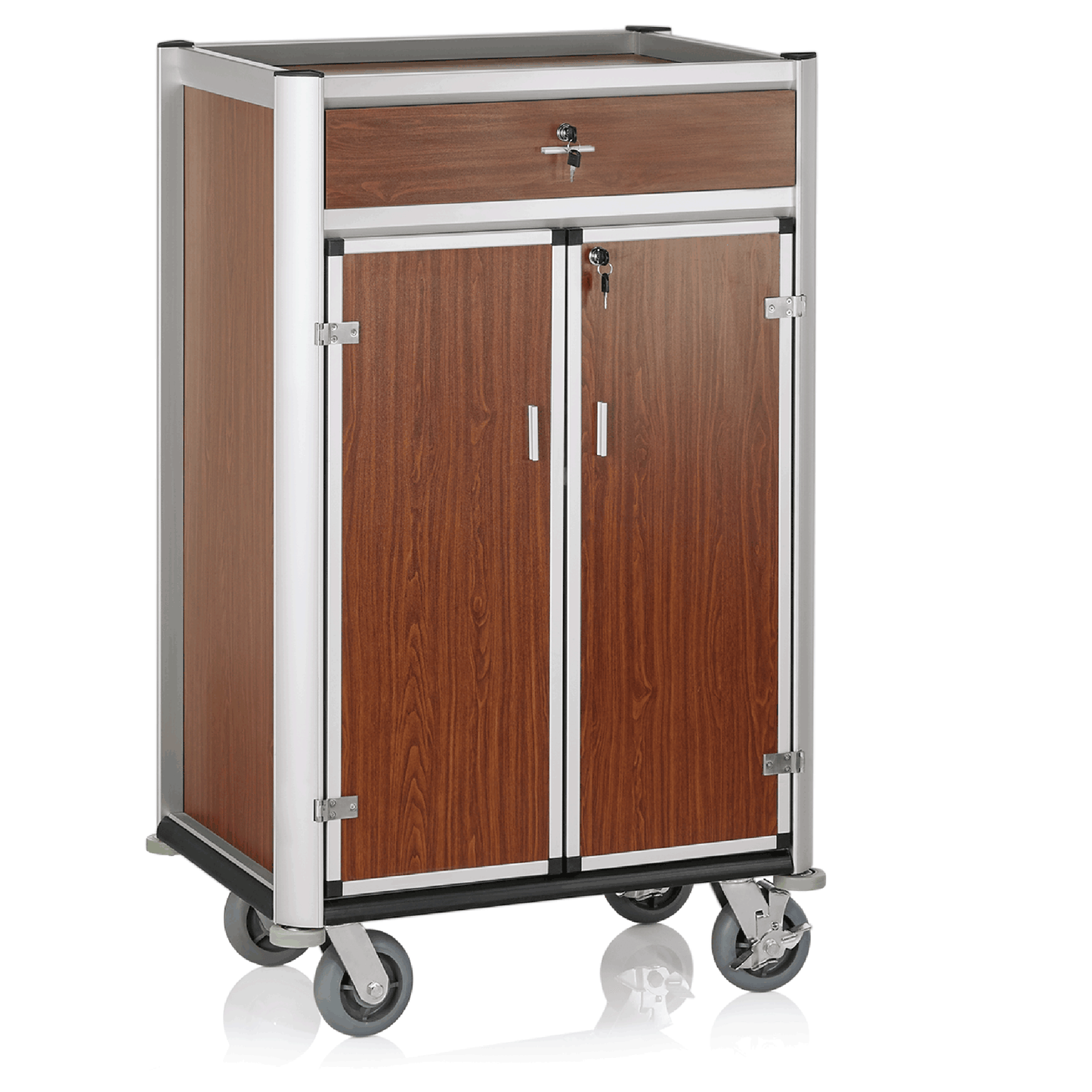 Minibar Servicetrolley, 85 x 60 x 135 cm, helle Kanten,Holzoptik, Aluminium, MDF 