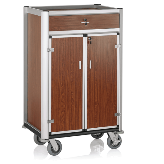 Minibar Servicetrolley, 85 x 60 x 135 cm, helle Kanten,Holzoptik, Aluminium, MDF 