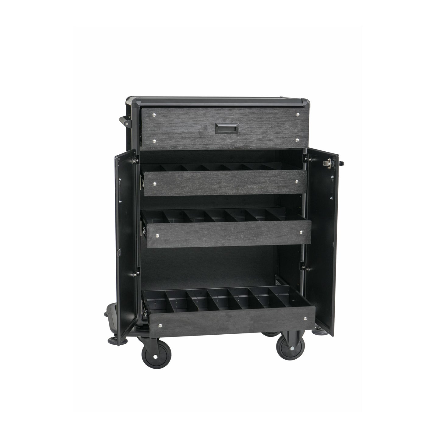 Minibar Servicetrolley, 87 x 48 x 130 cm, Aluminium, HPL, ABS-Kunststoff 
