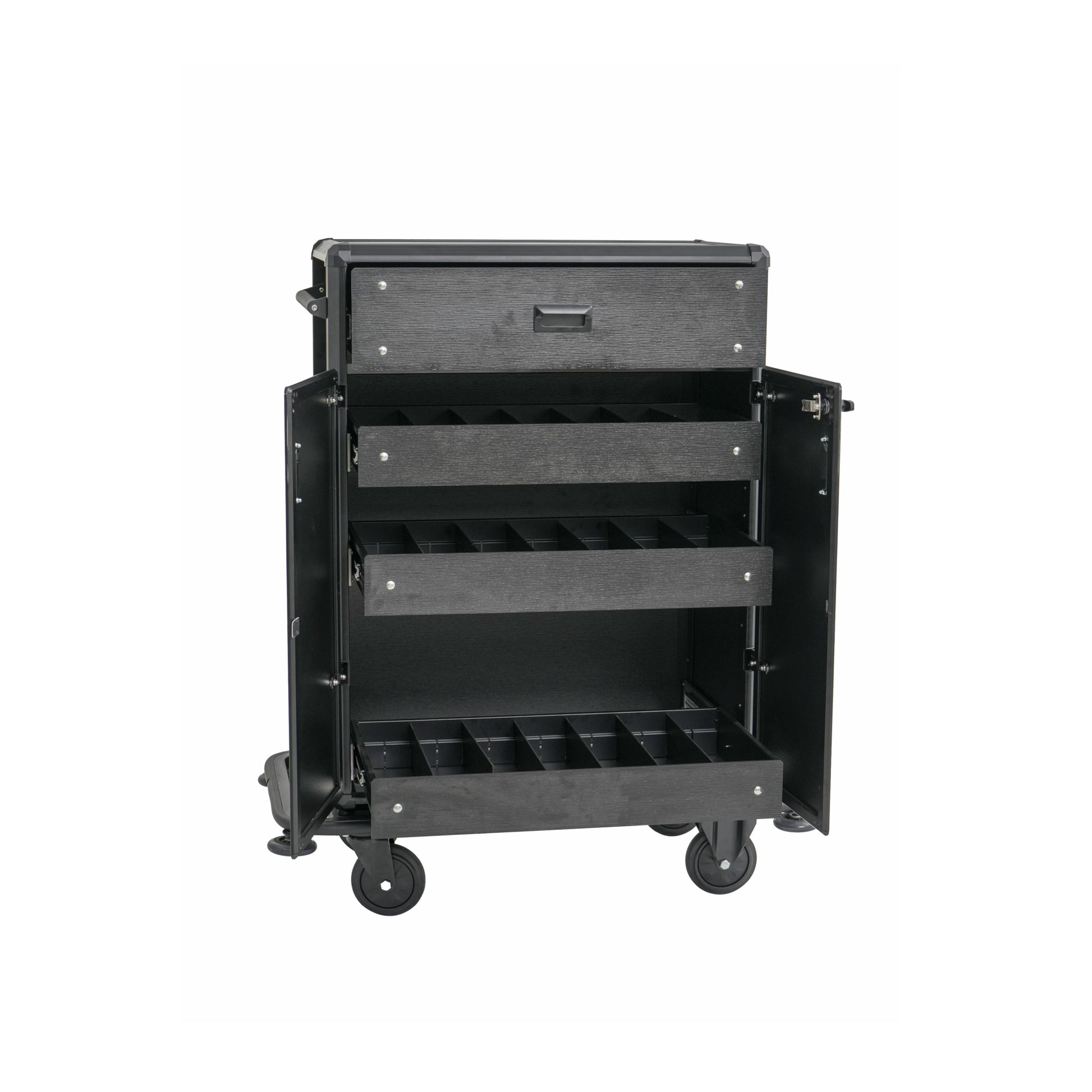 Minibar Servicetrolley, 87 x 48 x 130 cm, Aluminium, HPL, ABS-Kunststoff 