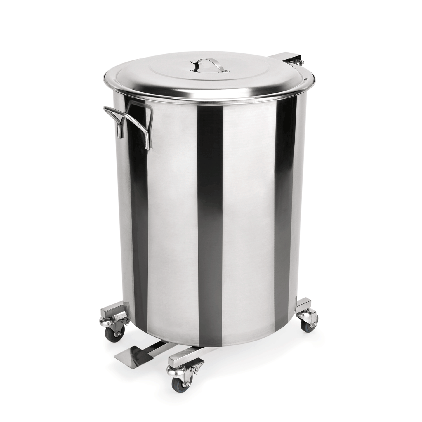 Tretabfallbehälter mit 4 schwenkbaren Rollen, 65 ltr., Ø 40 cm, Chromnickelstahl 