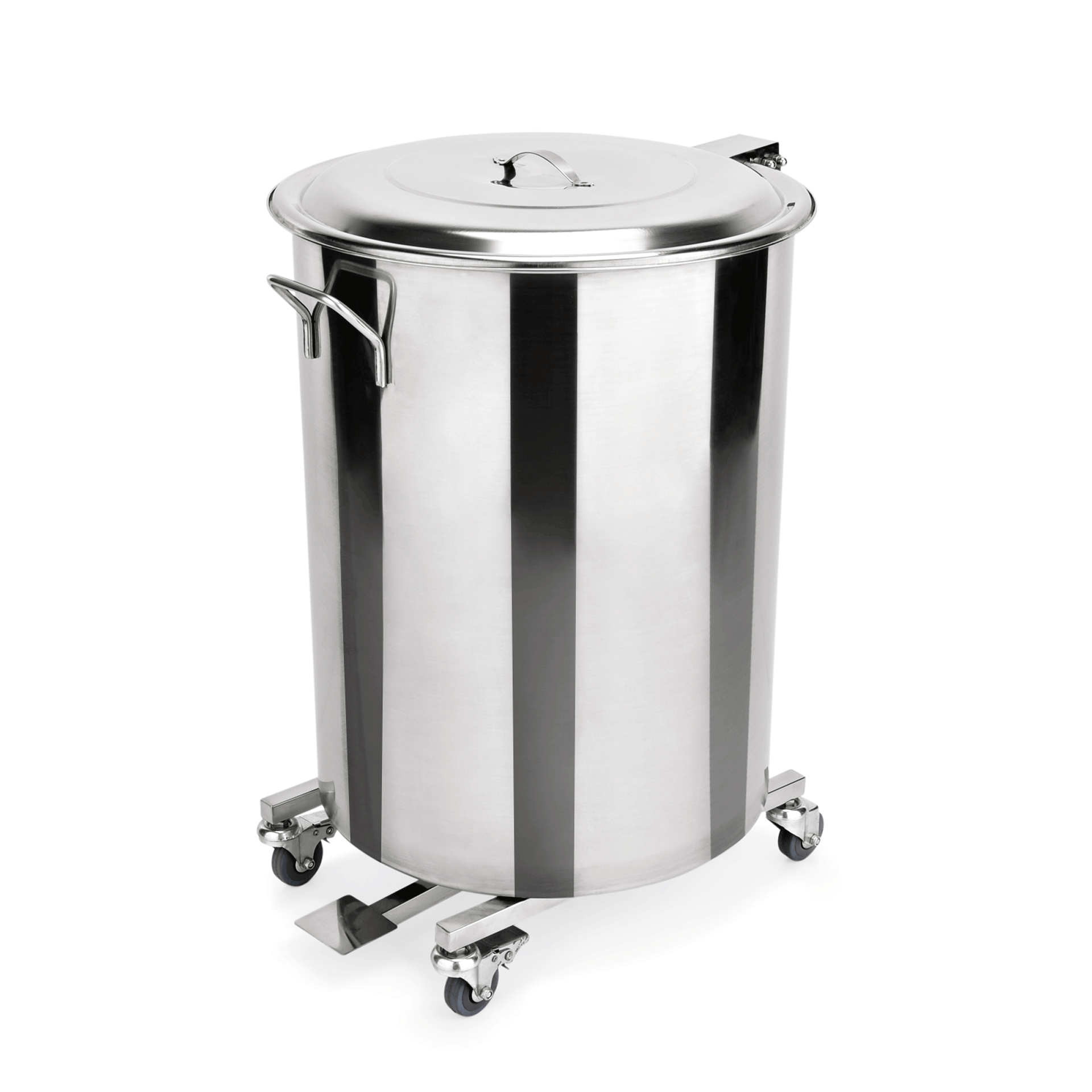 Tretabfallbehälter mit 4 schwenkbaren Rollen, 90 ltr., Ø 44 cm, Chromnickelstahl 
