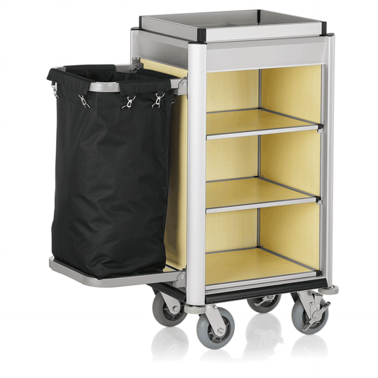Zimmerservicewagen Isabella, 95 x 55 x 116 cm, helle Kanten, helle Holzoptik, Aluminium, MDF, Polyesterfaserstoff