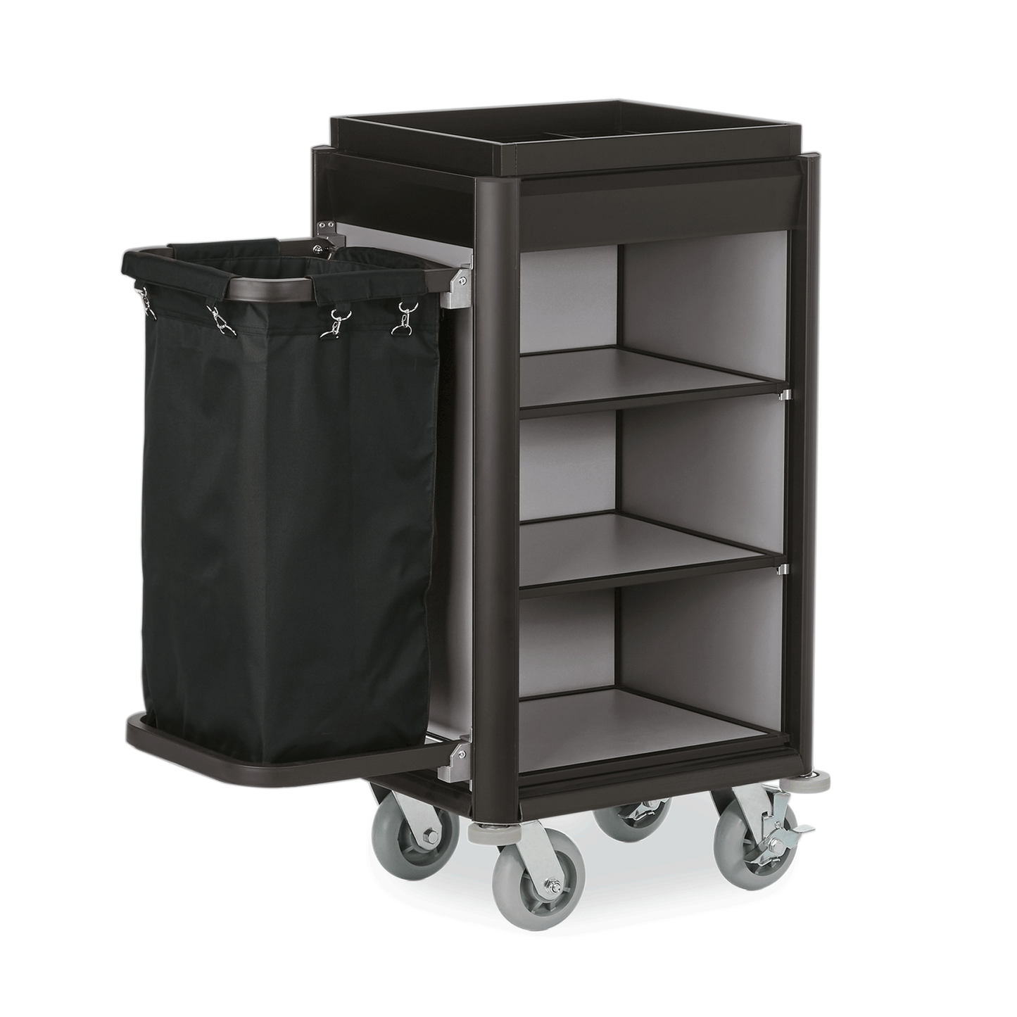 Zimmerservicewagen Isabella, 95 x 55 x 116 cm, dunkle Kanten, Aluminium, MDF 