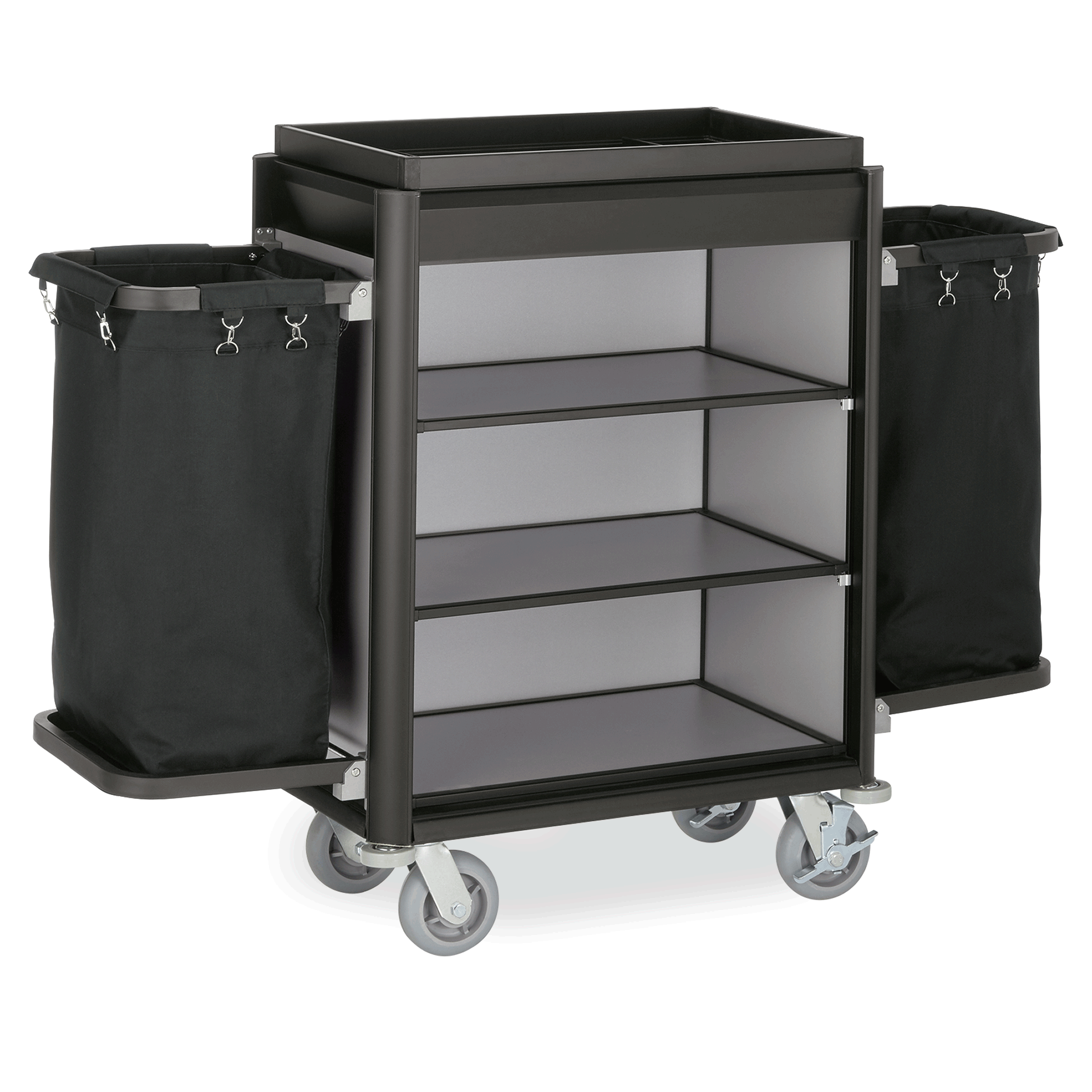 Zimmerservicewagen Isabella, 155 x 55 x 116 cm, dunkle Kanten, Aluminium, MDF 