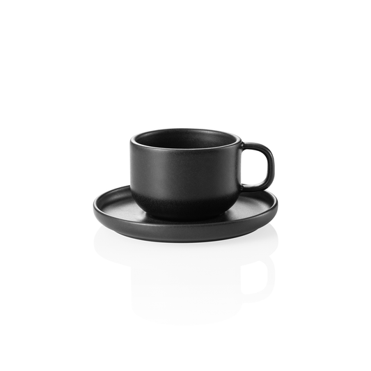 Ober- und Untertasse Set ROCKZZERO, 220 ml, Set á 6 Stück, one midnight, Steinzeug 