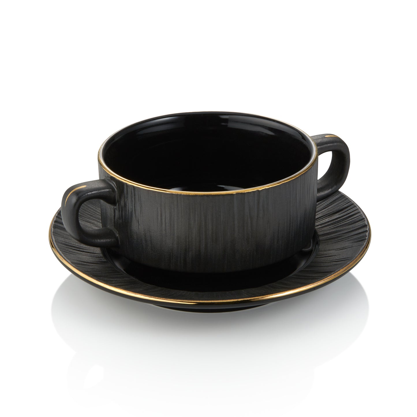 Suppentasse mit Untertasse Set MAYA KURO, Ø 10,5 cm, 250 ml, schwarz, Set á 4 Stück, Porzellan 