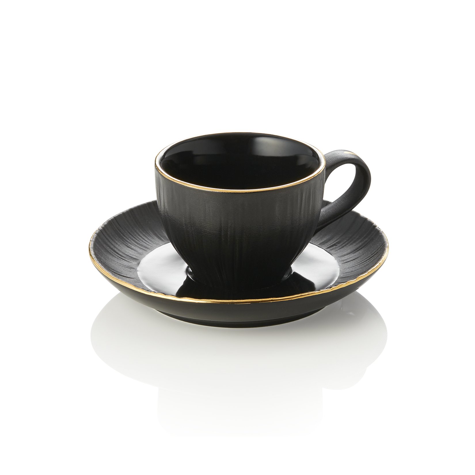Espressotasse mit Untertasse Set MAYA KURO, 80 ml, schwarz, Set á 4 Stück, Porzellan 