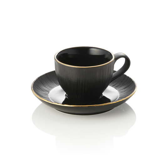 Espressotasse mit Untertasse Set MAYA KURO, 80 ml, schwarz, Set á 4 Stück, Porzellan 