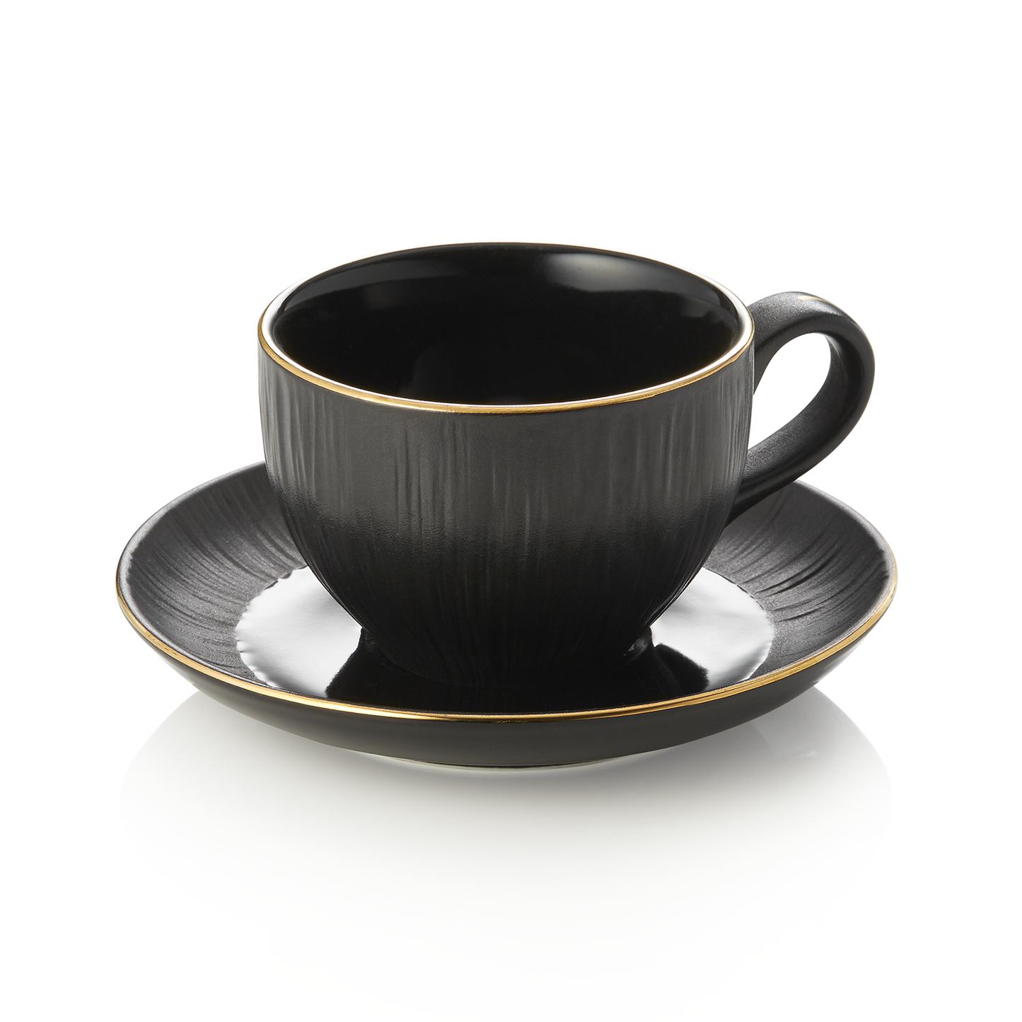 Cappuccinotasse mit Untertasse Set MAYA KURO, 200 ml, schwarz, Set á 4 Stück, Porzellan 