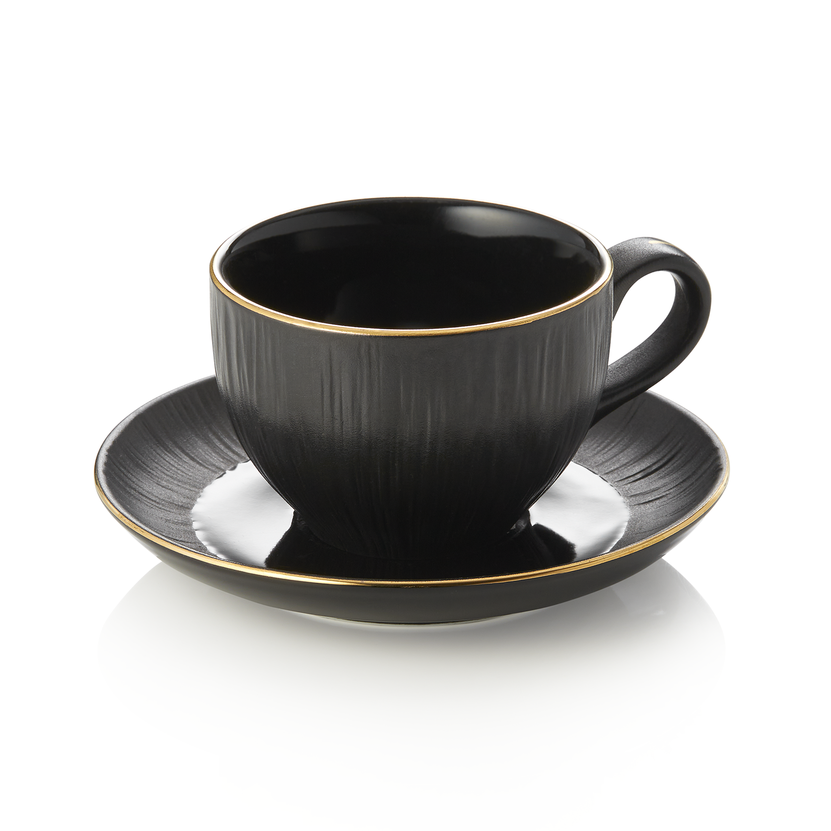 Cappuccinotasse mit Untertasse Set MAYA KURO, 200 ml, schwarz, Set á 4 Stück, Porzellan 