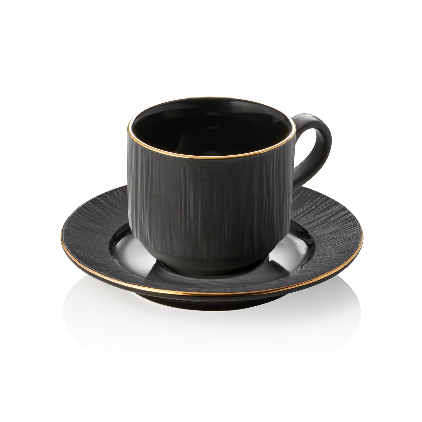 Obertasse mit Untertasse Set MAYA KURO, 240 ml, schwarz, Set á 4 Stück, Porzellan 