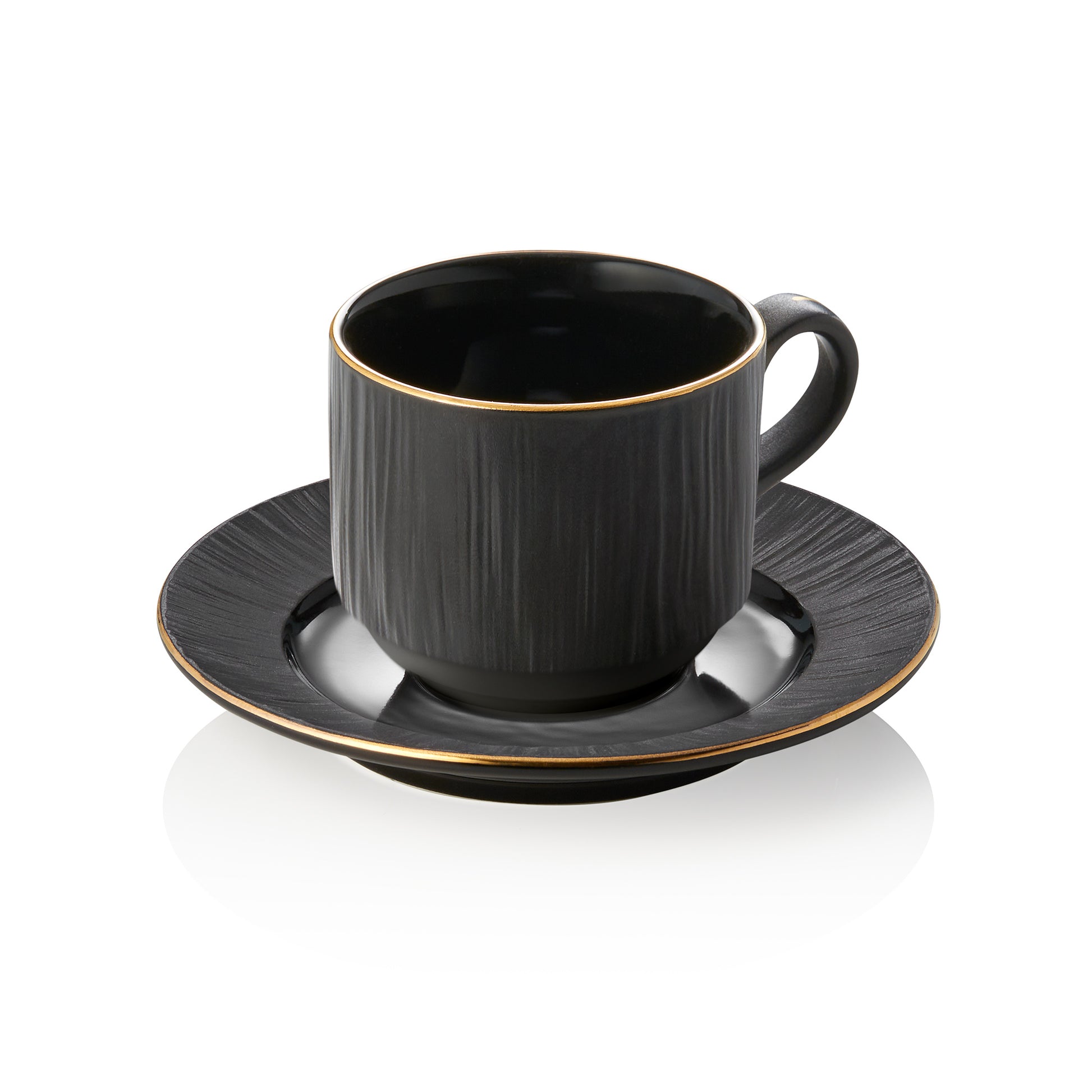 Obertasse mit Untertasse Set MAYA KURO, 240 ml, schwarz, Set á 4 Stück, Porzellan 