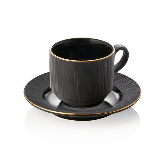 Obertasse mit Untertasse Set MAYA KURO, 240 ml, schwarz, Set á 4 Stück, Porzellan 