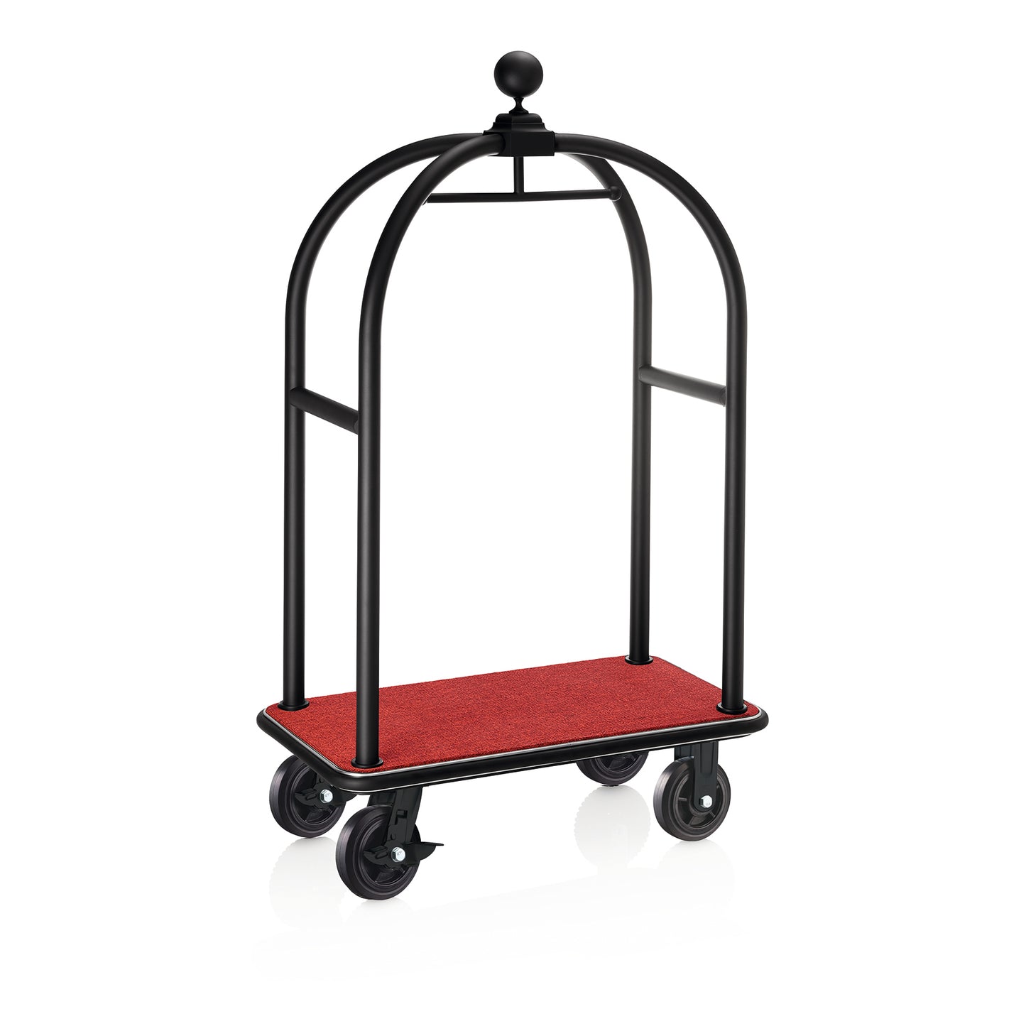 Gepäckwagen Drift, 112 x 60 x 190 cm, schwarz, roter Teppich, chromnickelstahl 18/8 