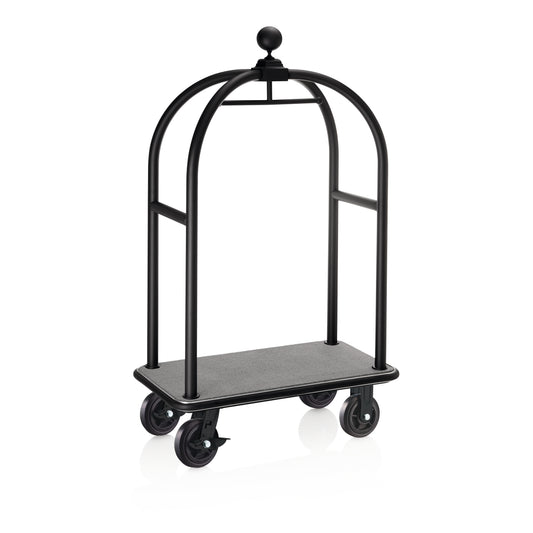 Gepäckwagen Drift, 112 x 60 x 190 cm, schwarz, grauer Teppich, Chromnickelstahl 18/8 