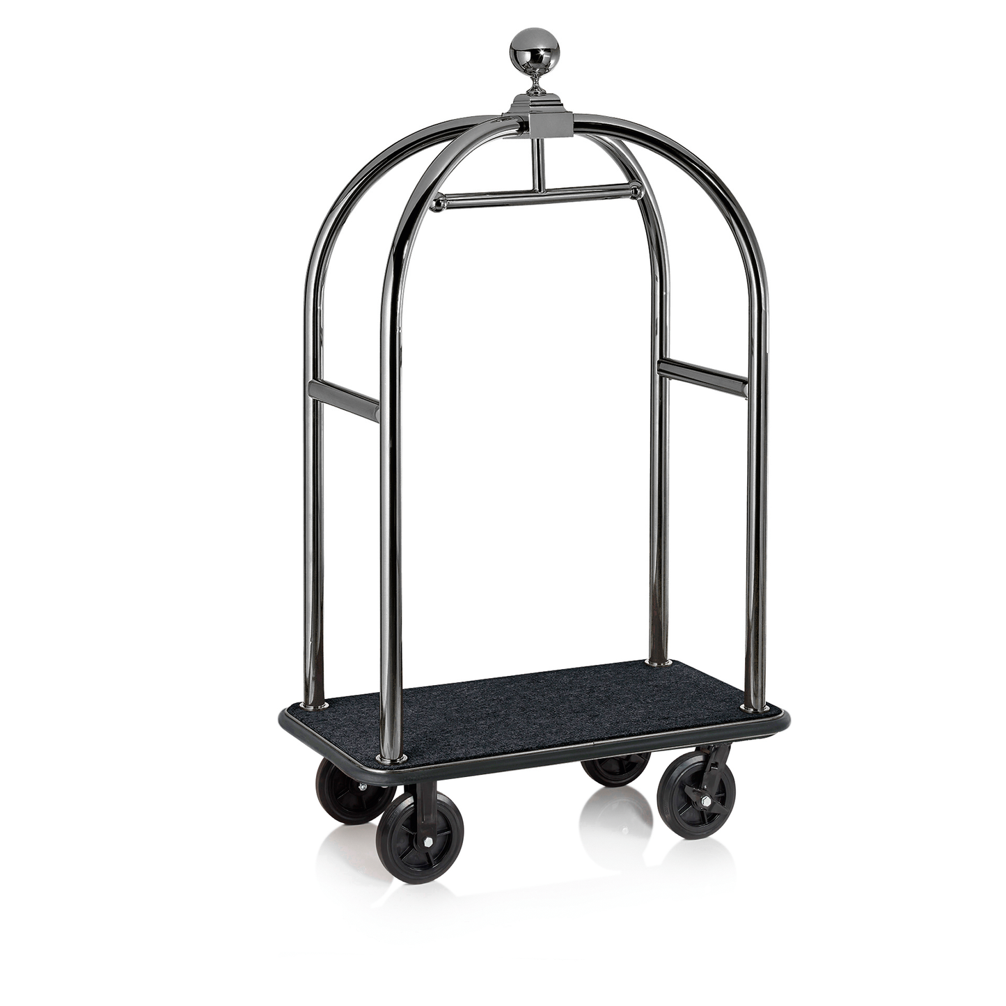 Gepäckwagen Drift, 112 x 60 x 190 cm, gun metal, schwarzer Teppich, Chromnickelstahl 18/10 