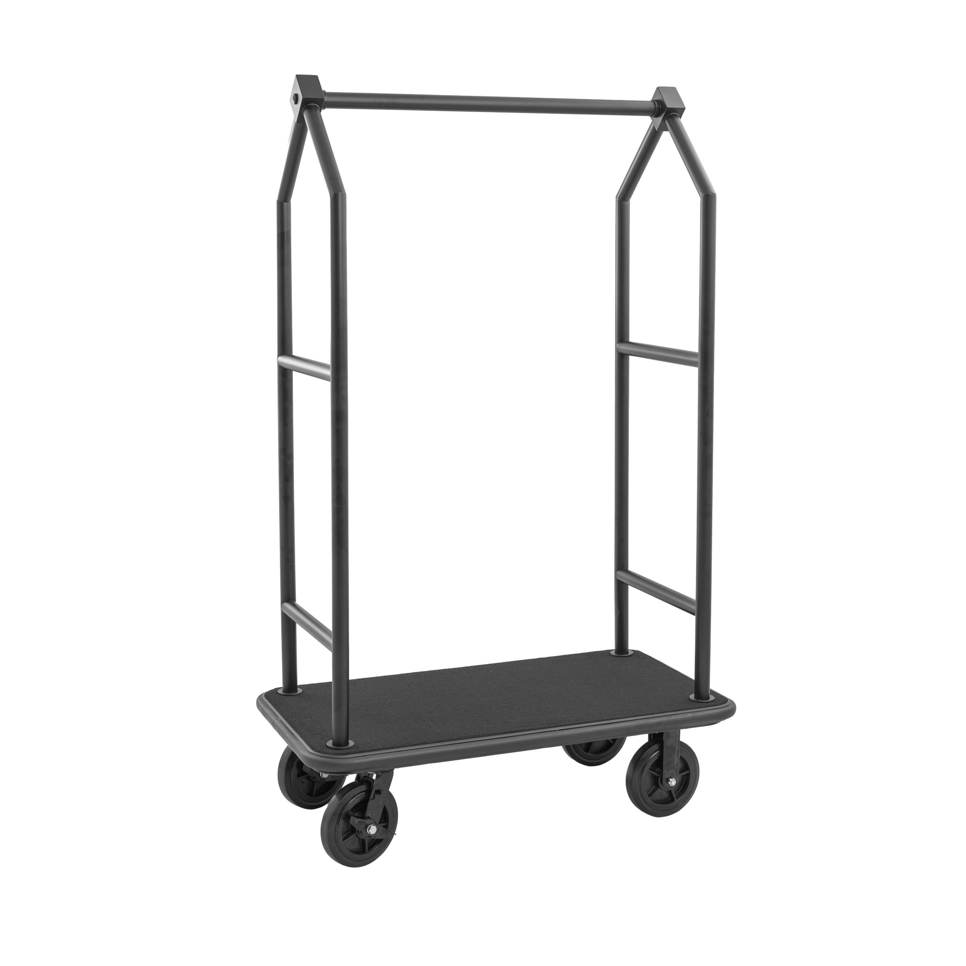 Gepäckwagen Voyager, 112 x 65 x 190 cm, schwarz, schwarzer Teppich, Chromnickelstahl 18/8 