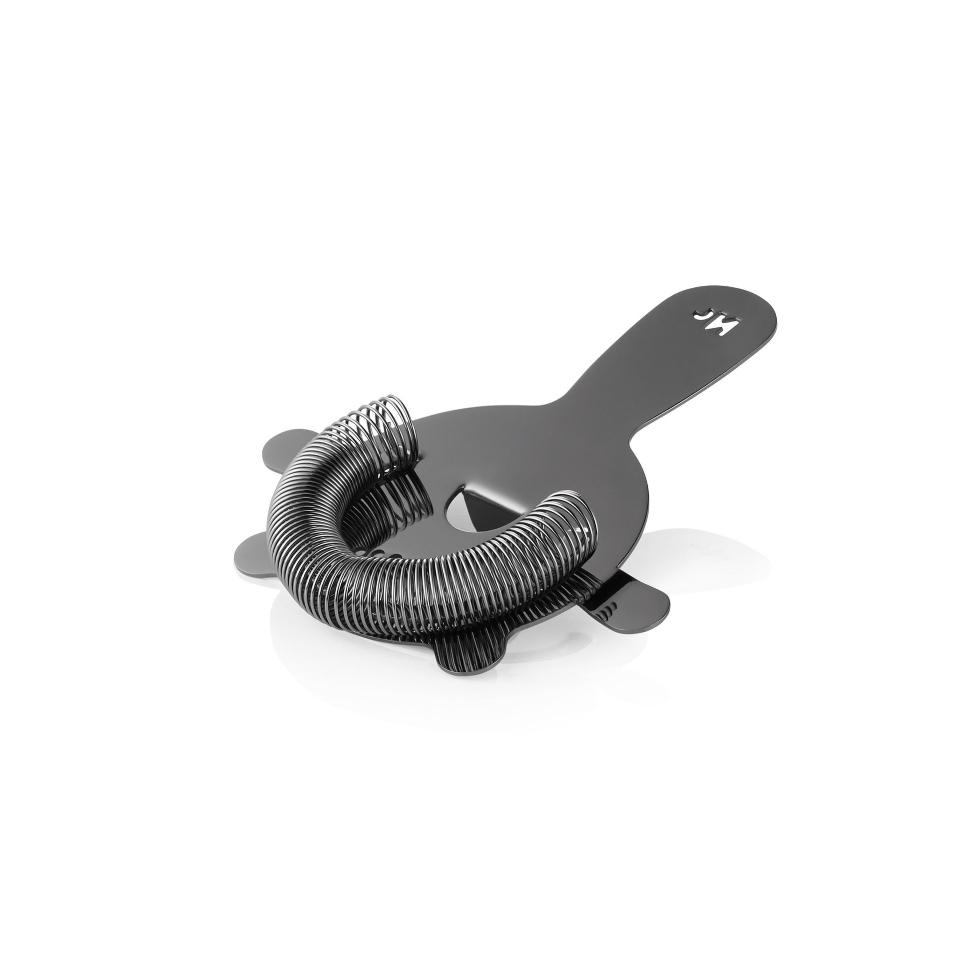Barsieb Nocturn mit Feder, 4 Zinken, Ø 8 cm, gun metal, Chromnickelstahl 18/10 