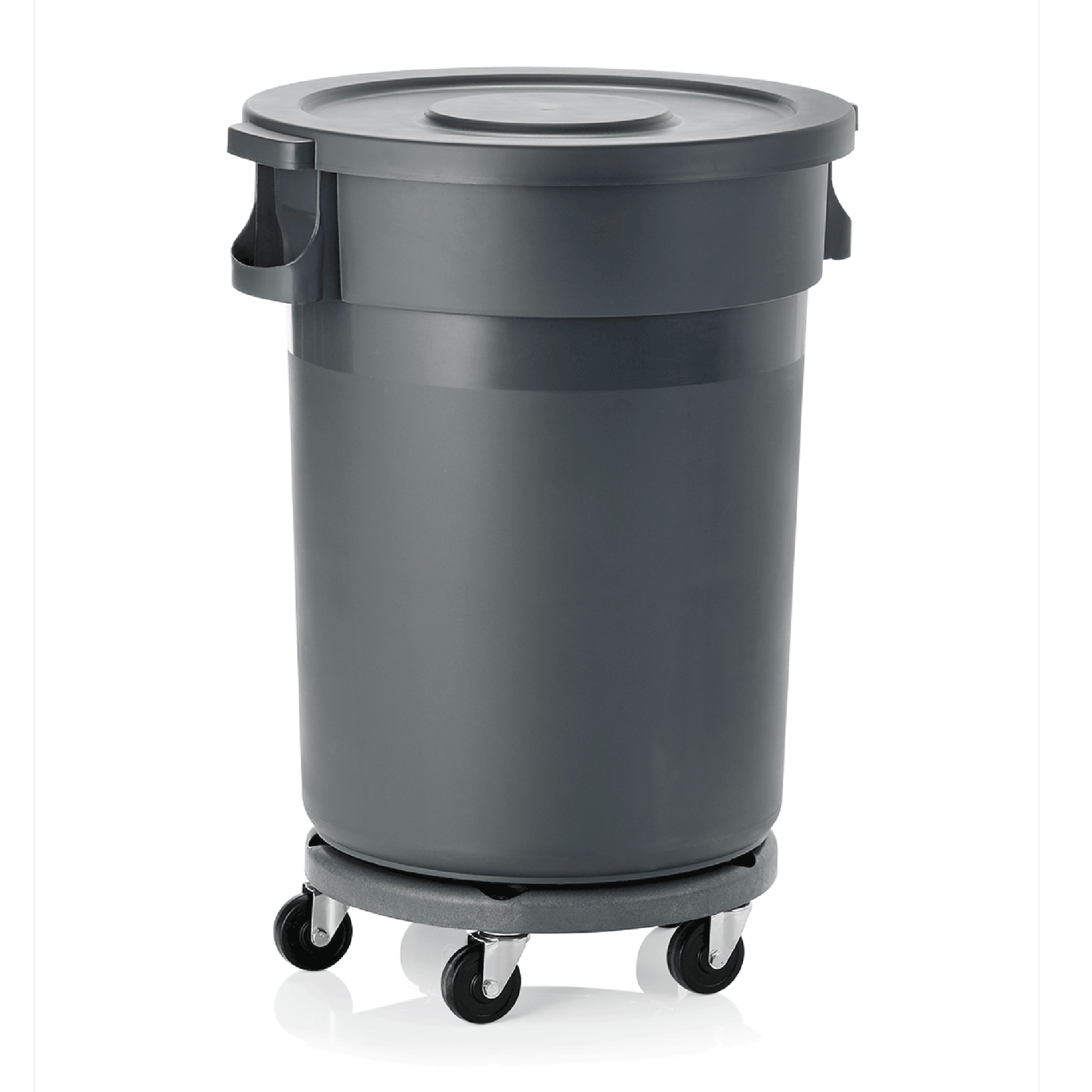 Abfallbehälter, 120 ltr., Ø 51 cm, Höhe 83 cm, mit Transporttrolley, Flachdeckel, Polypropylen 