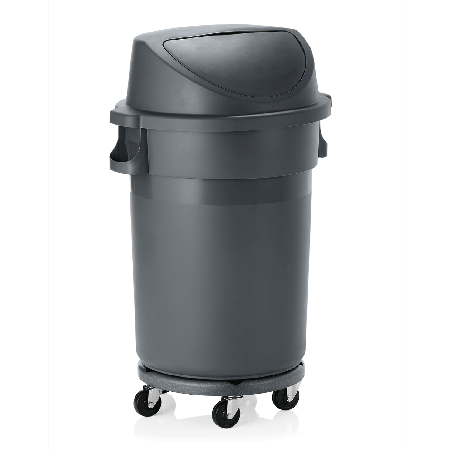 Abfallbehälter, 120 ltr., Ø 46 cm, Höhe 102 cm, mit Transporttrolley, Pushdeckel, Polypropylen 