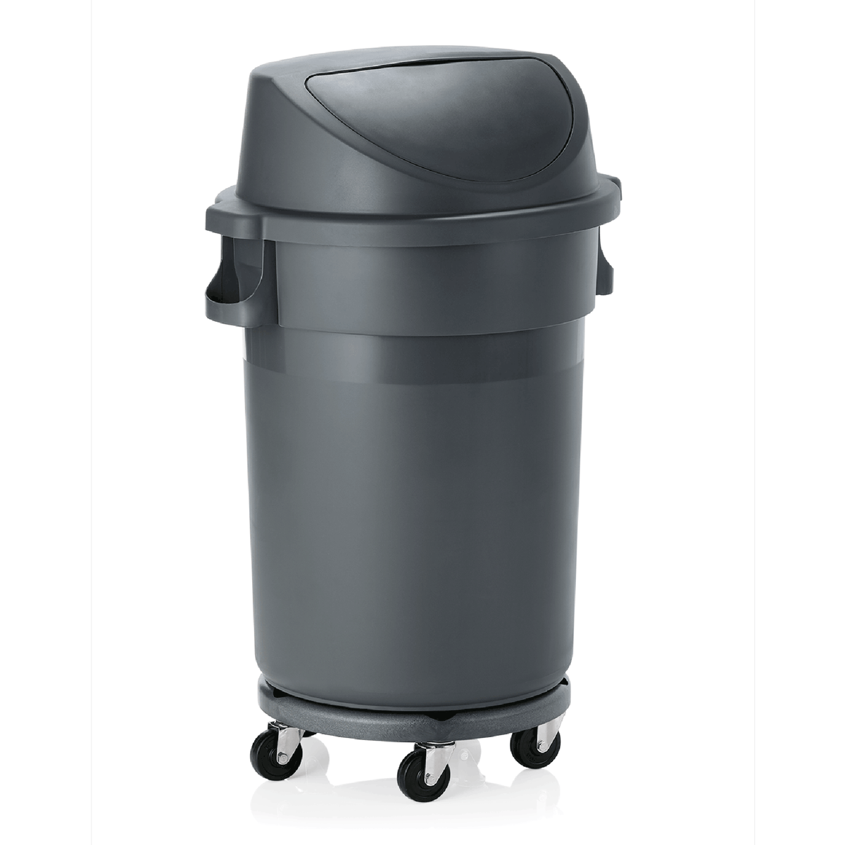 Abfallbehälter, 120 ltr., Ø 46 cm, Höhe 102 cm, mit Transporttrolley, Pushdeckel, Polypropylen 