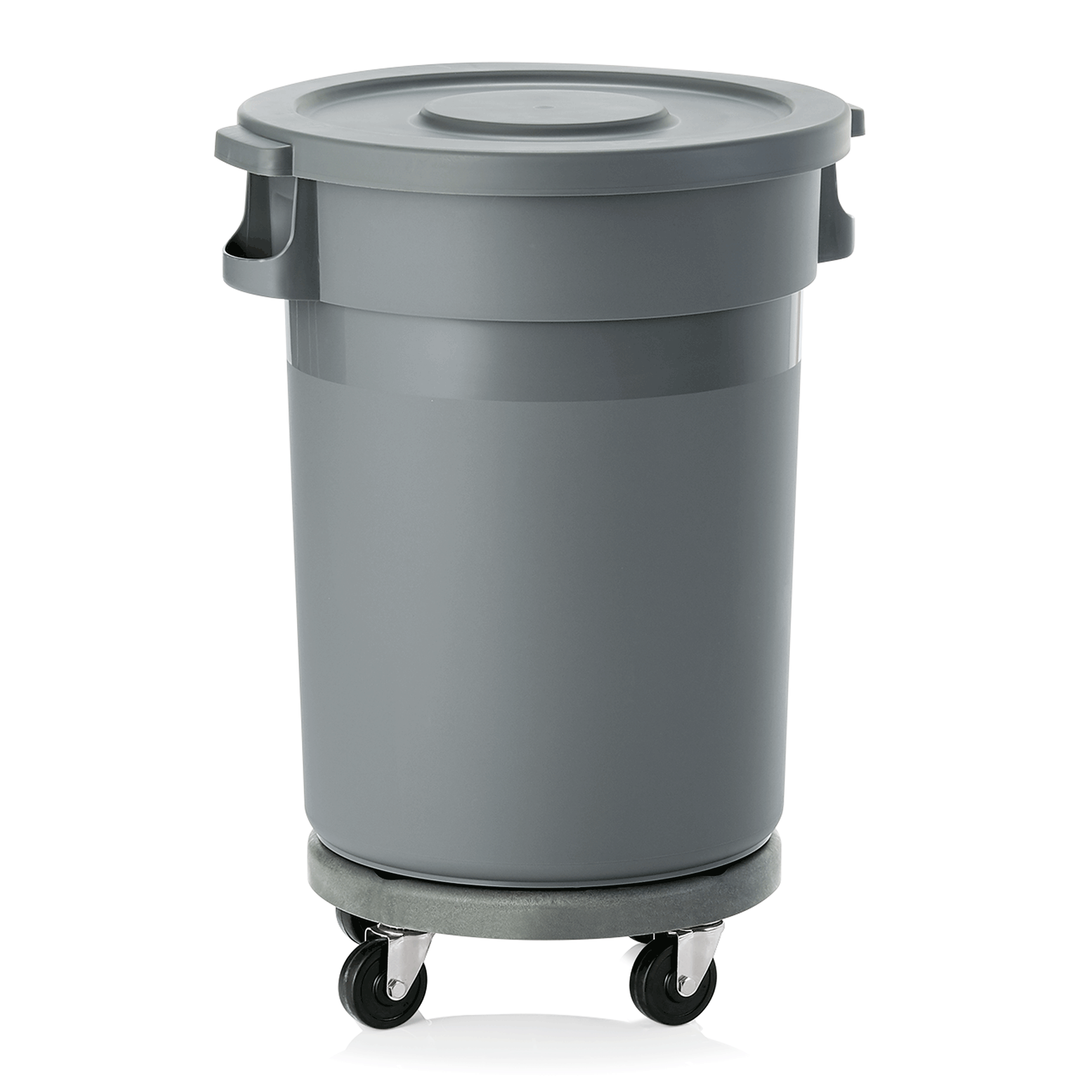 Abfallbehälter, 80 ltr., Ø 41 cm, Höhe 83 cm, mit Transporttrolley, Flachdeckel, Polypropylen 