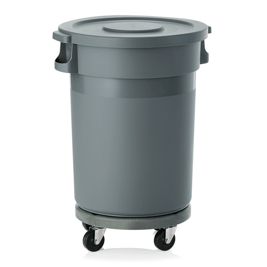 Abfallbehälter, 80 ltr., Ø 41 cm, Höhe 83 cm, mit Transporttrolley, Flachdeckel, Polypropylen 