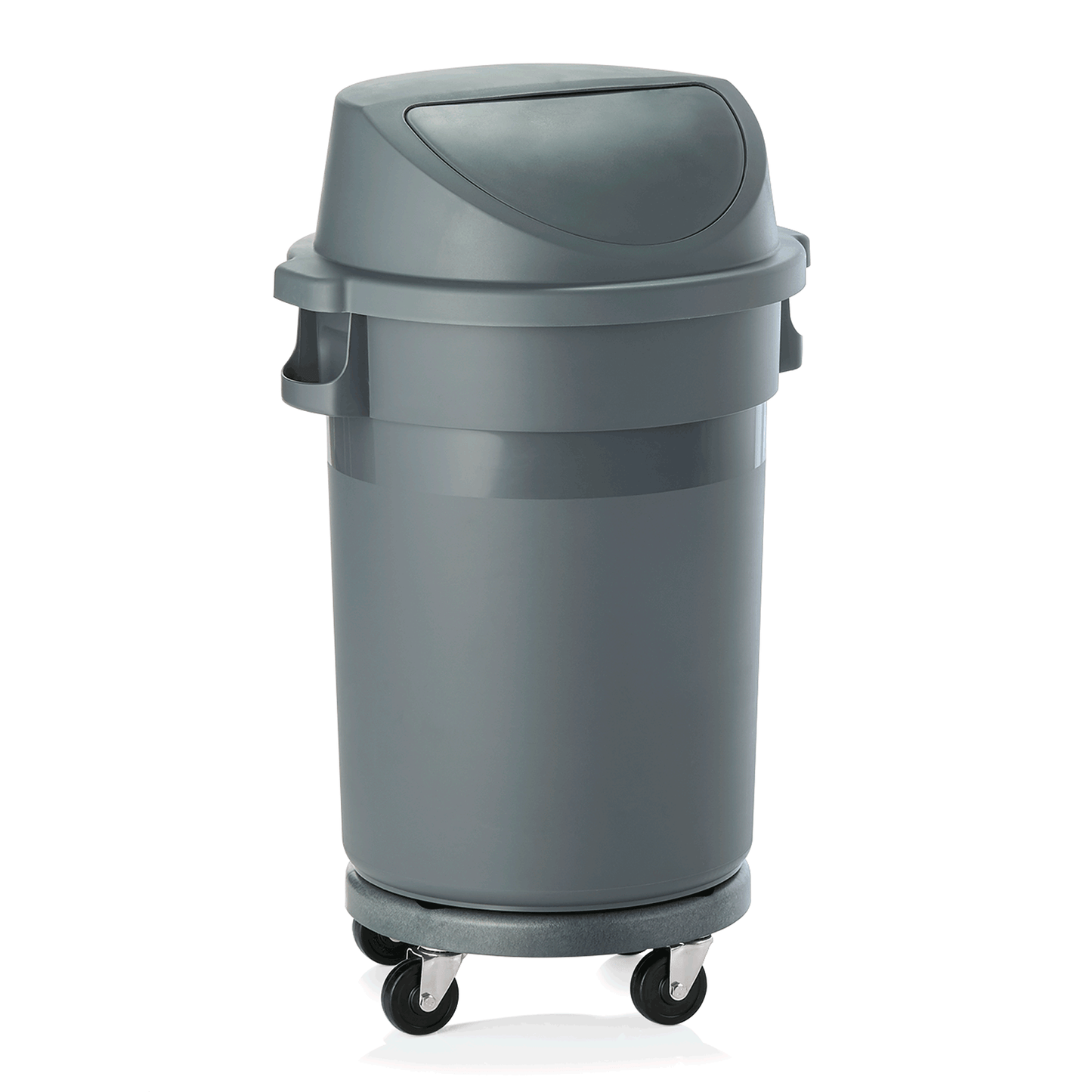 Abfallbehälter, 80 ltr., Ø 41 cm, Höhe 92 cm, mit Transporttrolley, Pushdeckel, Polypropylen 