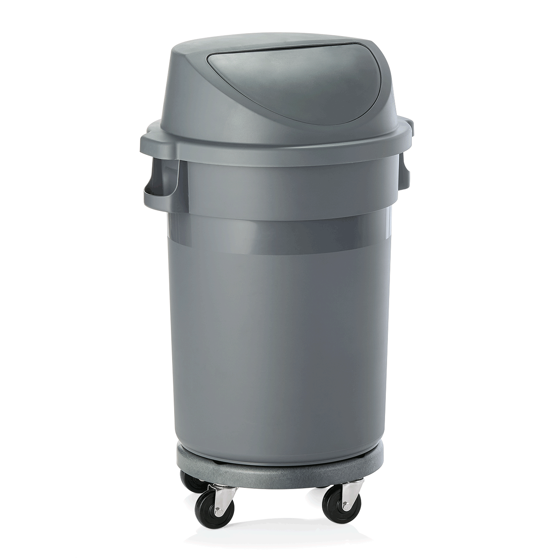 Abfallbehälter, 80 ltr., Ø 41 cm, Höhe 92 cm, mit Transporttrolley, Pushdeckel, Polypropylen 