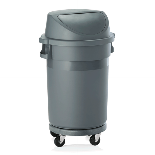 Abfallbehälter, 80 ltr., Ø 41 cm, Höhe 92 cm, mit Transporttrolley, Pushdeckel, Polypropylen 