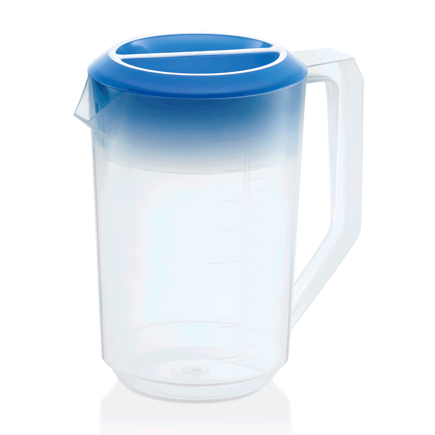 Kanne mit blauem Deckel, 1,8 ltr., Skalierung 100 ml, Polypropylen 