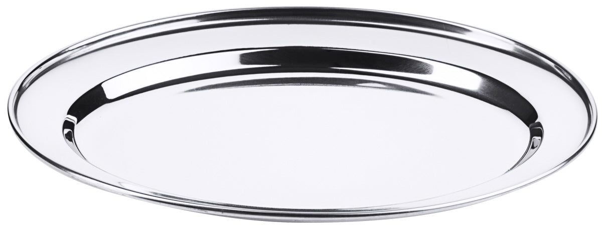 Bratenplatte, oval, flach, Edelstahl, Größe wählbar